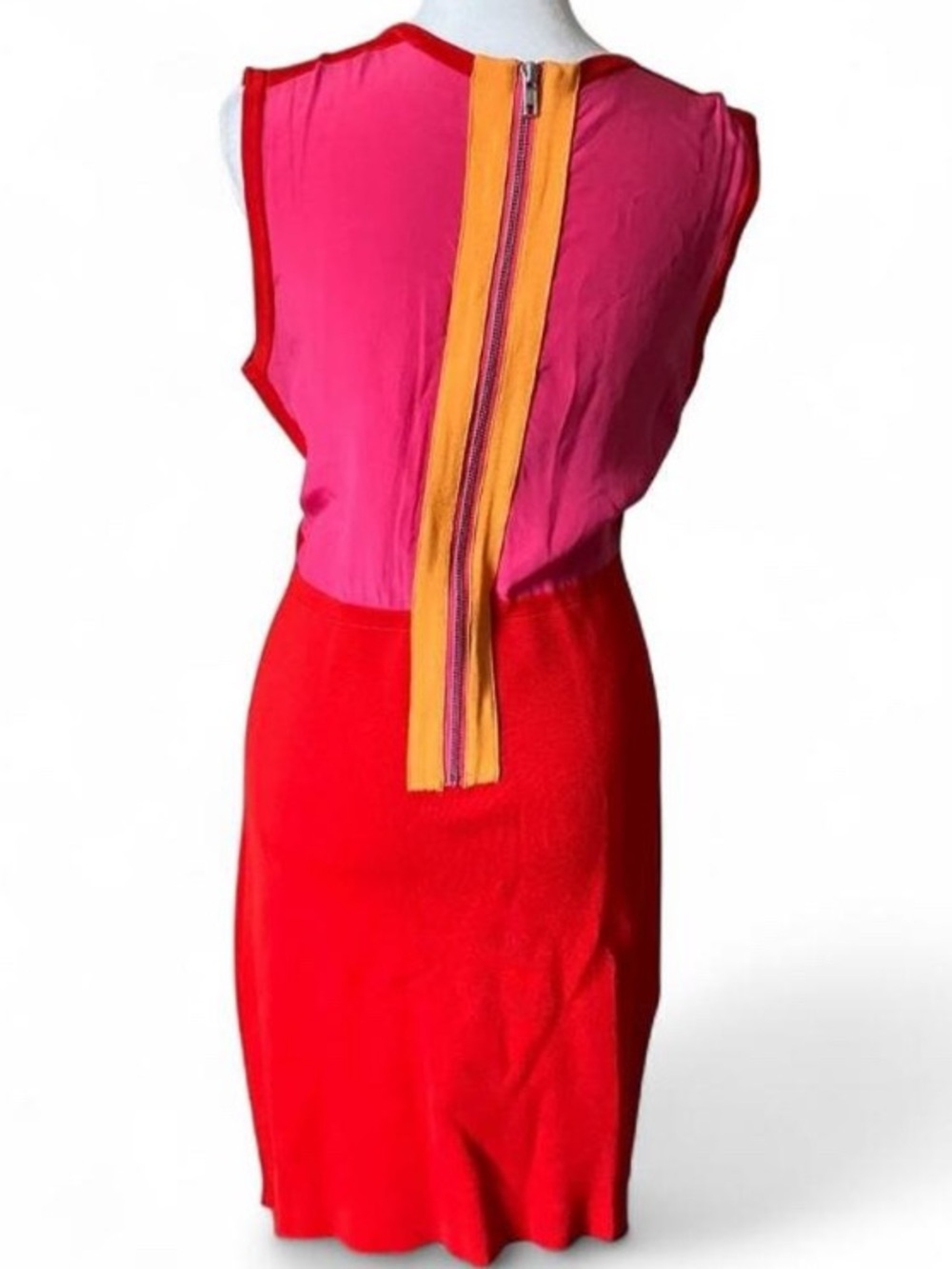 Yigal Azrouel Red Colorblock Sleeveless Wool Blend Dress size Large - Picture 3 of 9
